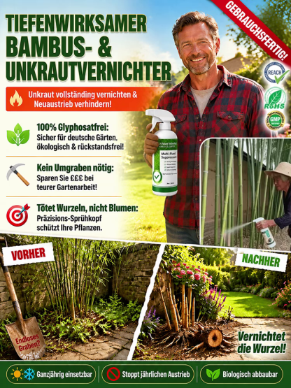 Hartnäckiges Unkraut und Bambus werden mit einem Sprühstoß beseitigt