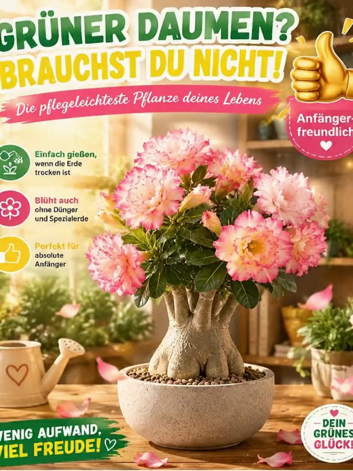 Wüstenrosenzwiebel für Anfänger, 99% Überlebensrate, 300 Tage Blüte, 100 Jahre Lebensdauer