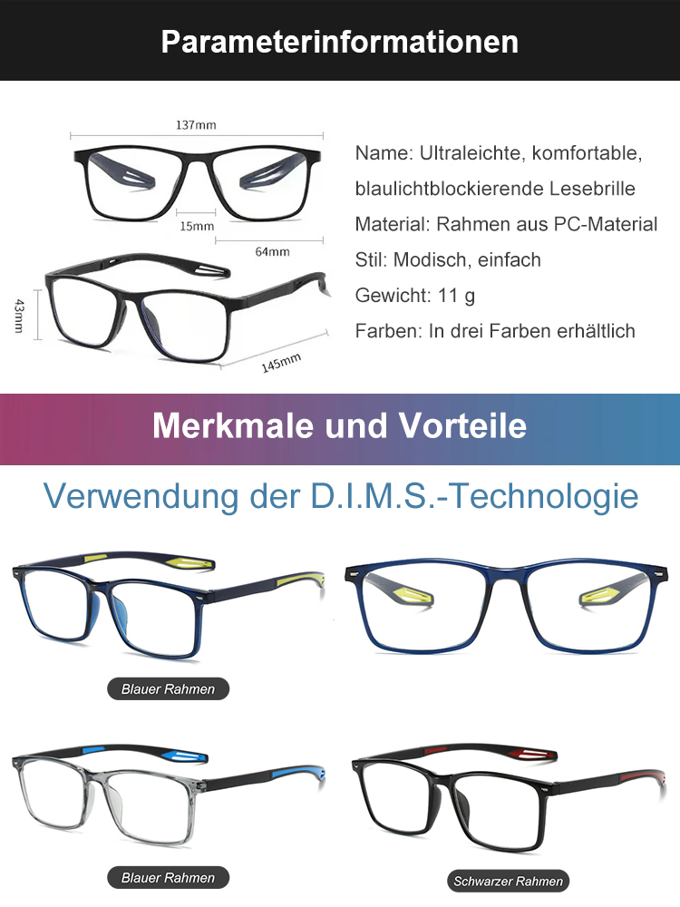 0-1000° Intelligente Zoom-Funktion Blaulicht-blockierende Lesebrille (Unisex)