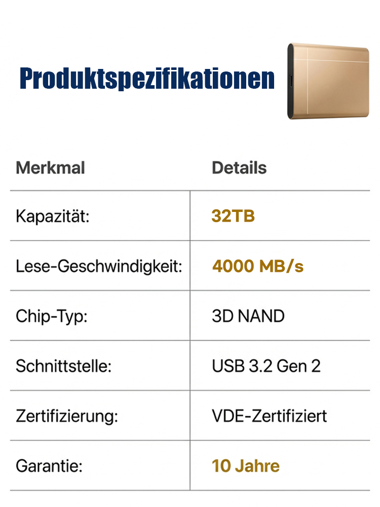 Dresden Tech Pro 32TB Hochsicherheits-Speicher ✨IP67 Datentresor✨Plug & Play für Windows & Mac