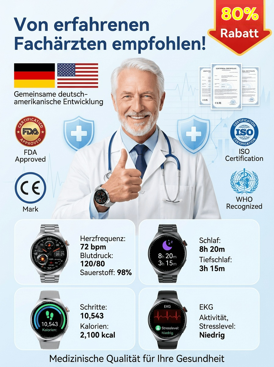 ⌚✅【Nur 80% Rabatt】Gesundheits Smartwatch mit Stahlband