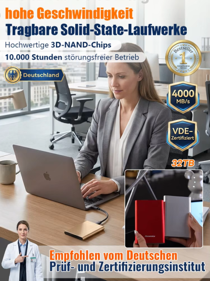 Dresden Tech Pro 32TB Hochsicherheits-Speicher ✨IP67 Datentresor✨Plug & Play für Windows & Mac