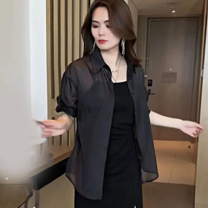 디자이너 여름 자외선 차단 심풀 블라우스