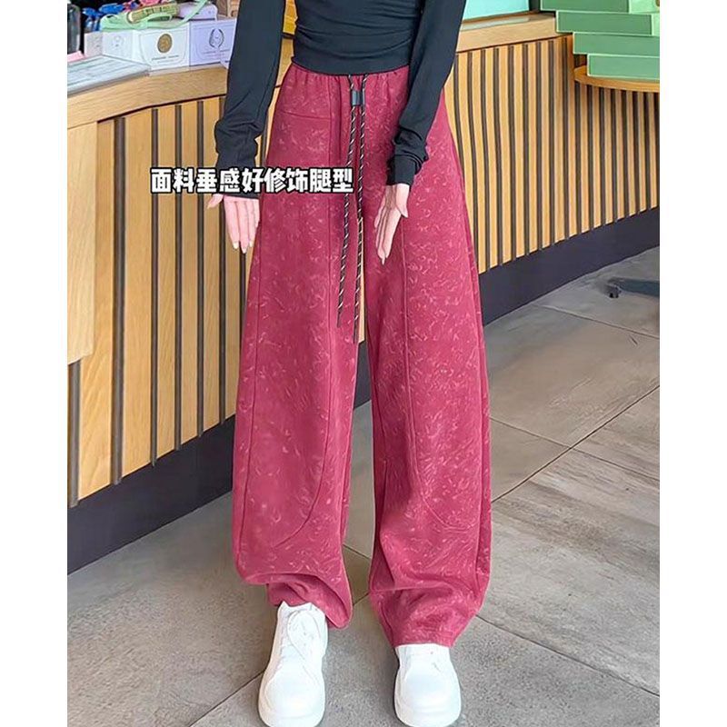 가을 겨울 여성 드레이프 웨이스트 타이다이 기모  와이드 팬츠