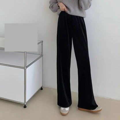가을 겨울 여성용 셰니어 와이드 팬츠