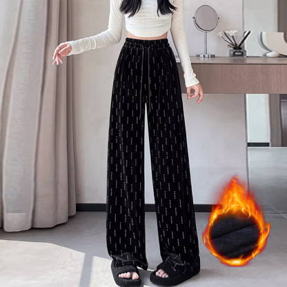 여성 핫픽스 벨벳 와이드 기모 팬츠 
