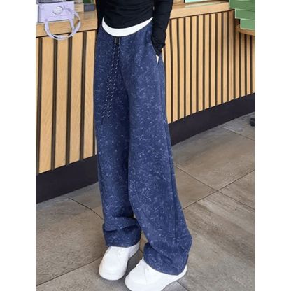 가을 겨울 여성 드레이프 웨이스트 타이다이 기모  와이드 팬츠