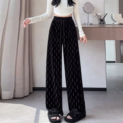 여성 핫픽스 벨벳 와이드 기모 팬츠 