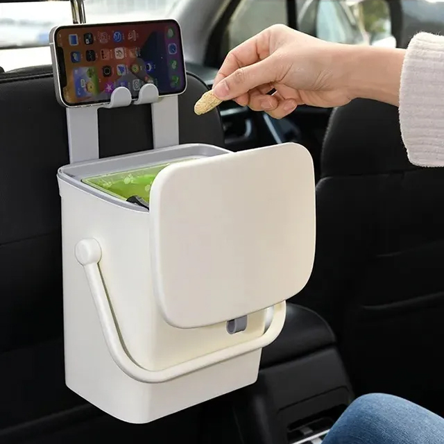 車用垃圾桶汽車內用帶蓋後排收納置物桶私家車清潔桶後座手機支架