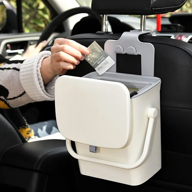 車用垃圾桶汽車內用帶蓋後排收納置物桶私家車清潔桶後座手機支架