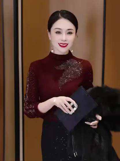 貴婦半高領燙鑽德絨內搭