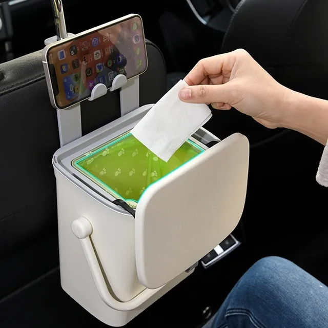 車用垃圾桶汽車內用帶蓋後排收納置物桶私家車清潔桶後座手機支架