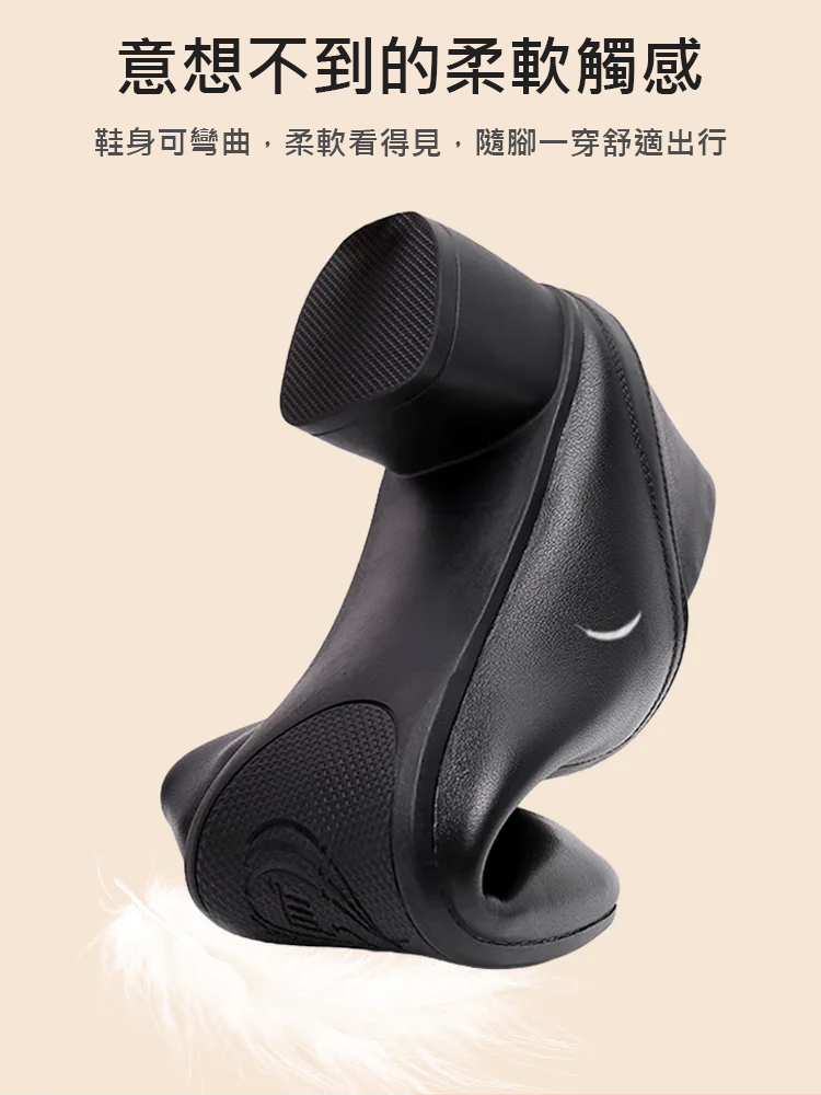 頭層軟牛皮低跟方頭媽媽鞋