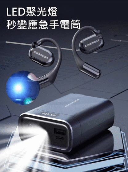 多功能開放式AI翻譯耳機【行動電源+手電筒】