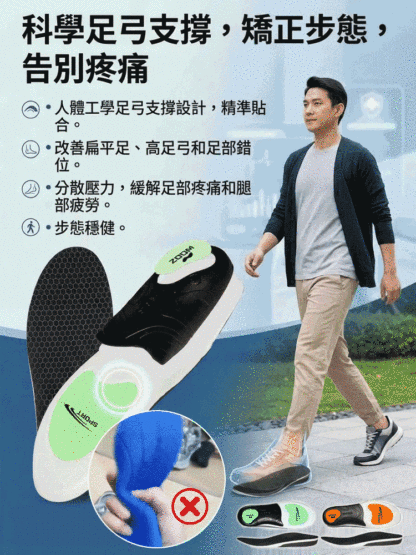 【走路不費力】足弓矯正減震抗菌防臭鞋墊