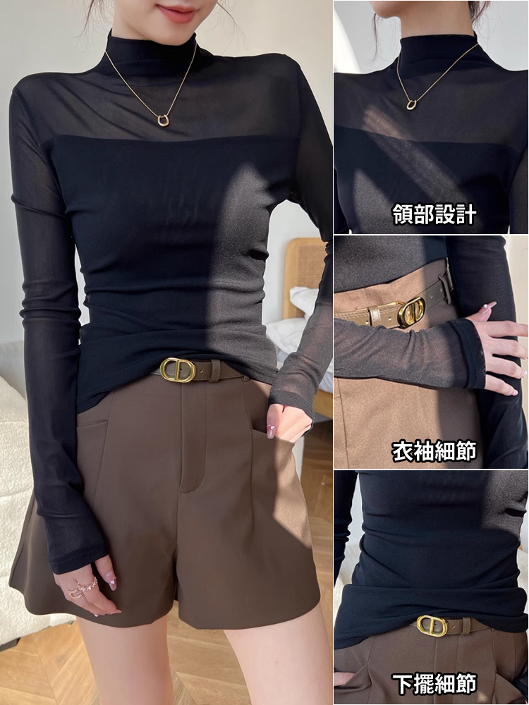 蕾絲網紗打底衫女