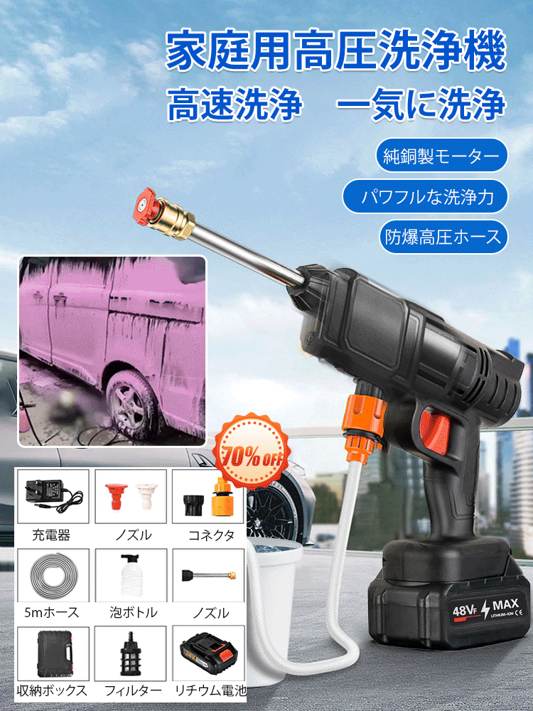 Amazon | ATOSENEW 高圧洗浄機 コードレス 充電式 家庭用 24V