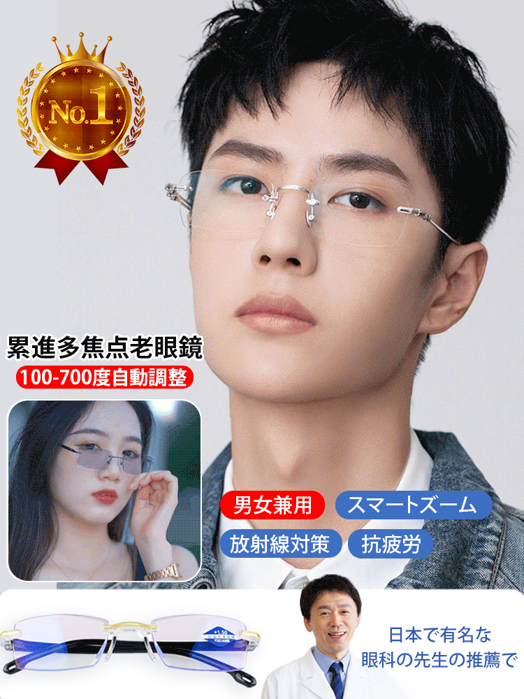 変色ブルーライト防止老眼メガネ 