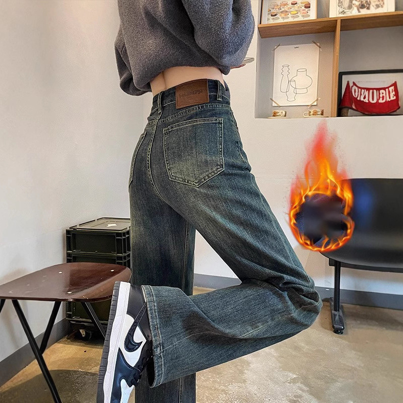 빈티지 하이웨이스트 군살 커버 슬림핏 스트레이트 청바지