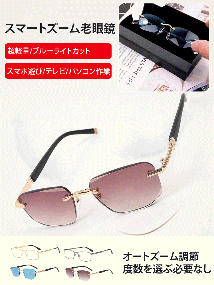 インテリジェントオートズーム機能付き老眼鏡