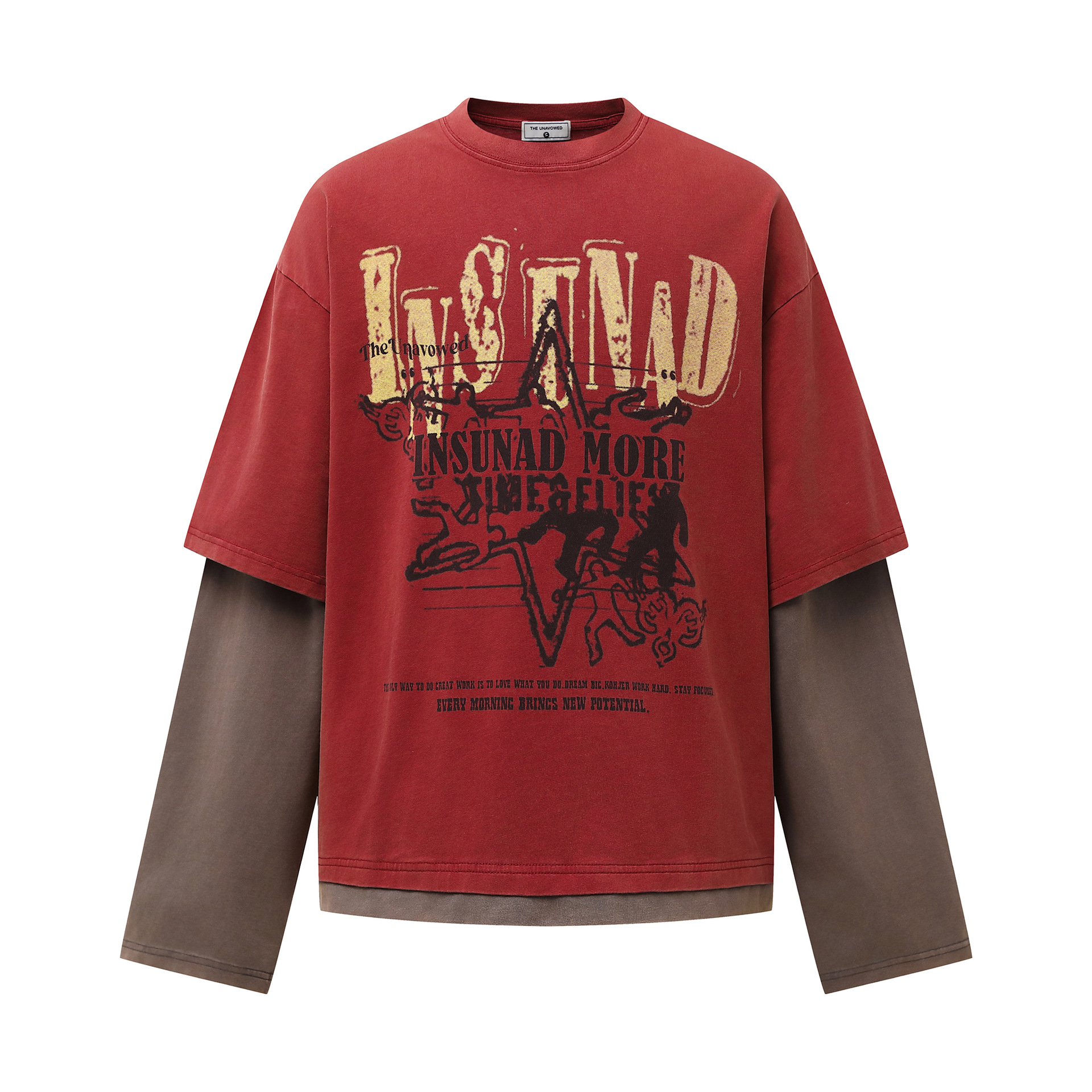 早秋新款美式復古印花假兩件圓領衛衣女百搭上衣