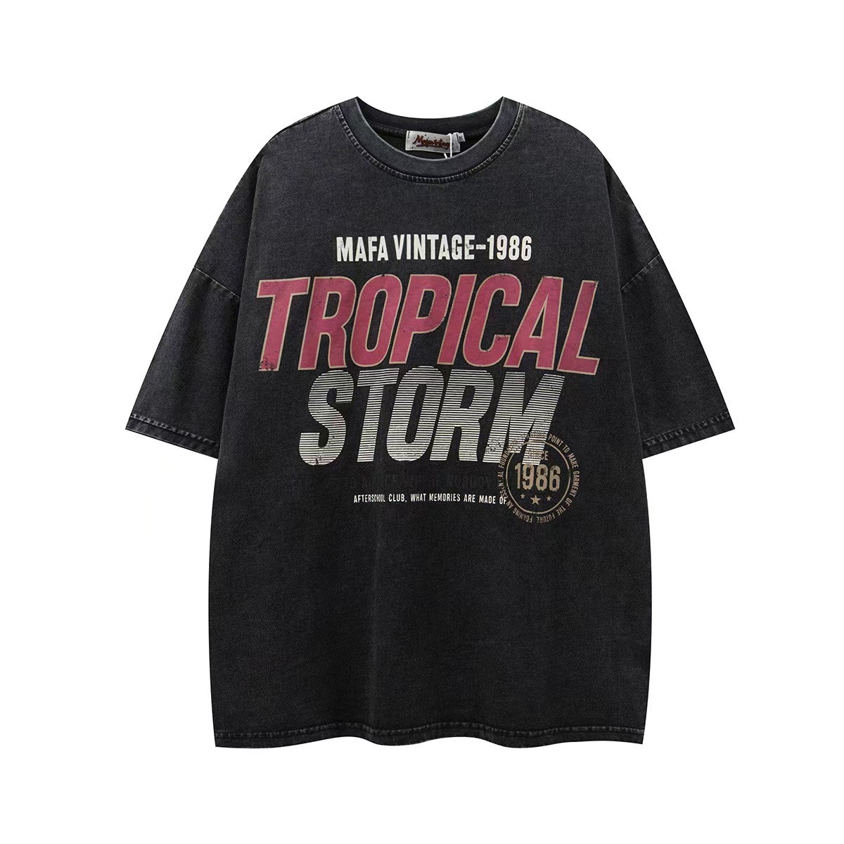 260G水洗重磅美式復古印花短袖T恤女夏季百搭中性上衣