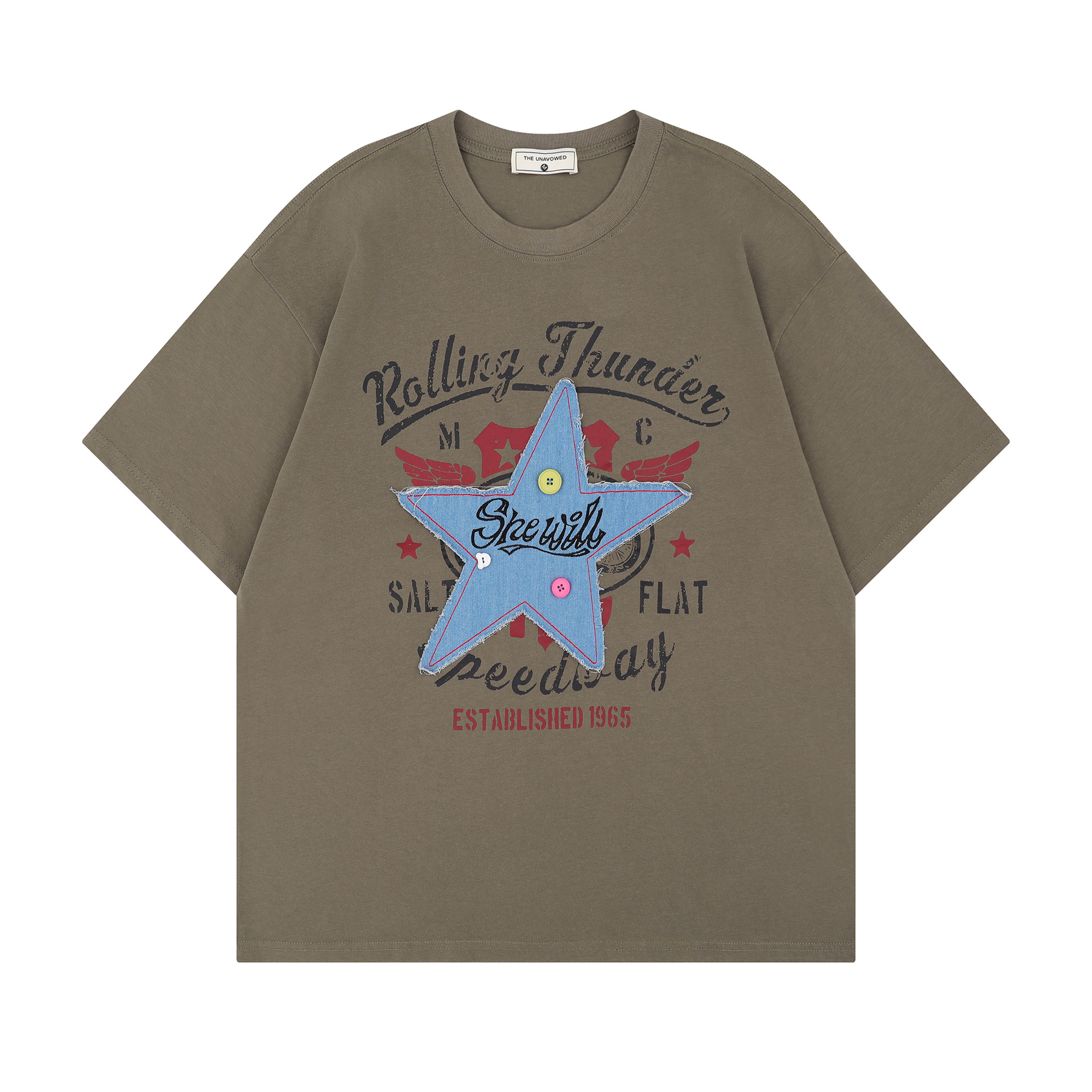 美式復古星星貼布刺繡短袖T恤女寬鬆百搭上衣