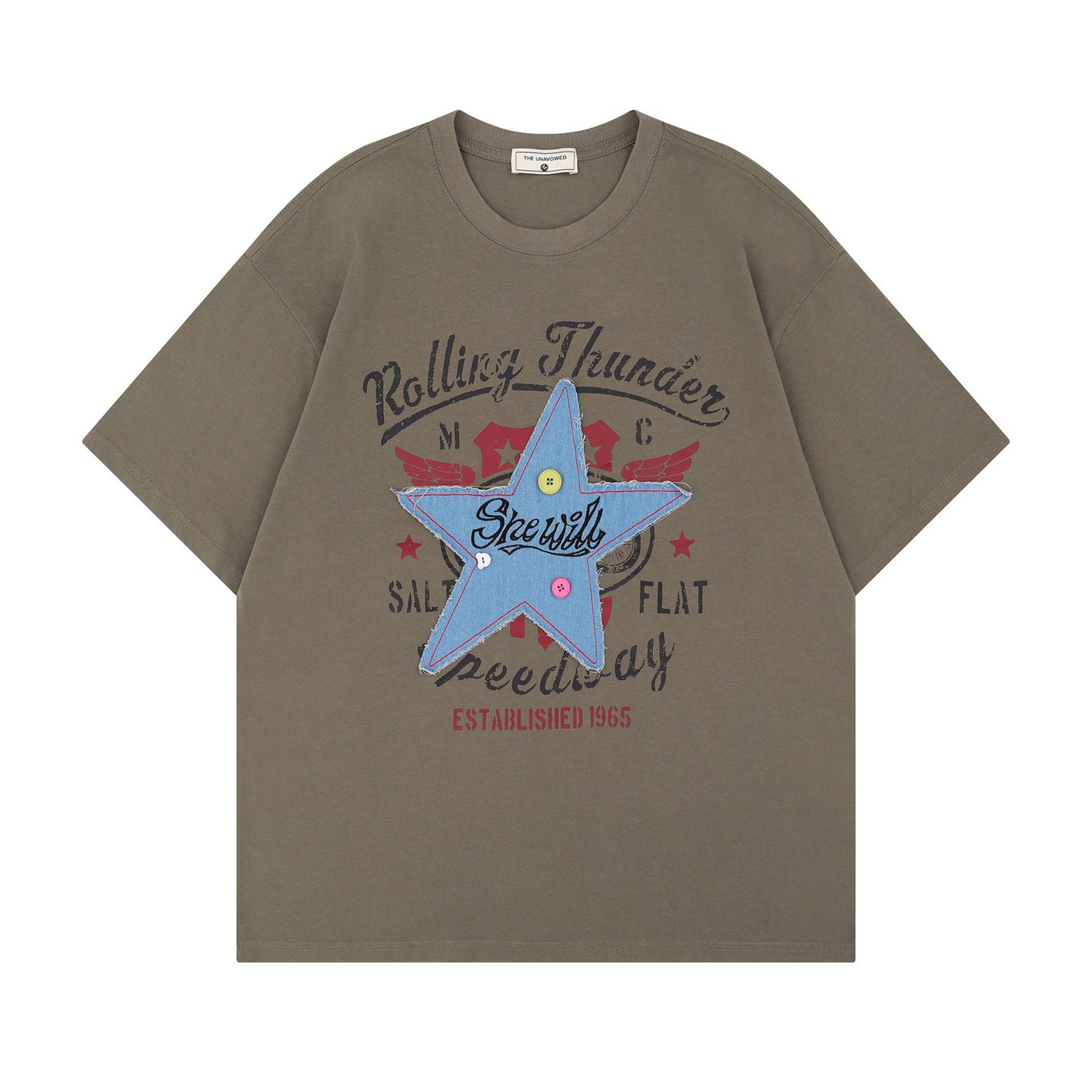 美式復古星星貼布刺繡短袖T恤女寬鬆百搭上衣