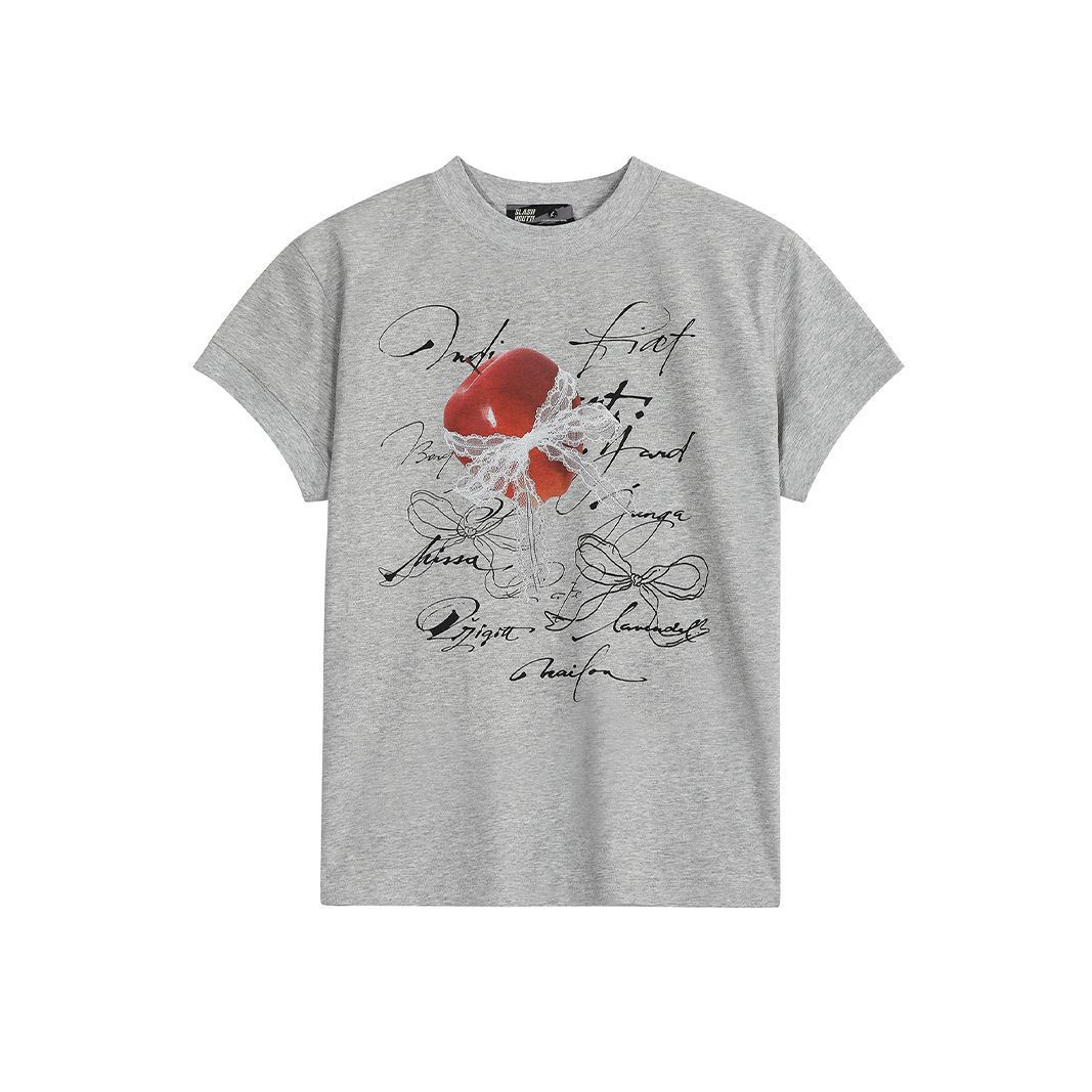 美式復古設計感印花boxy正肩T恤女夏季百搭顯瘦短款短袖