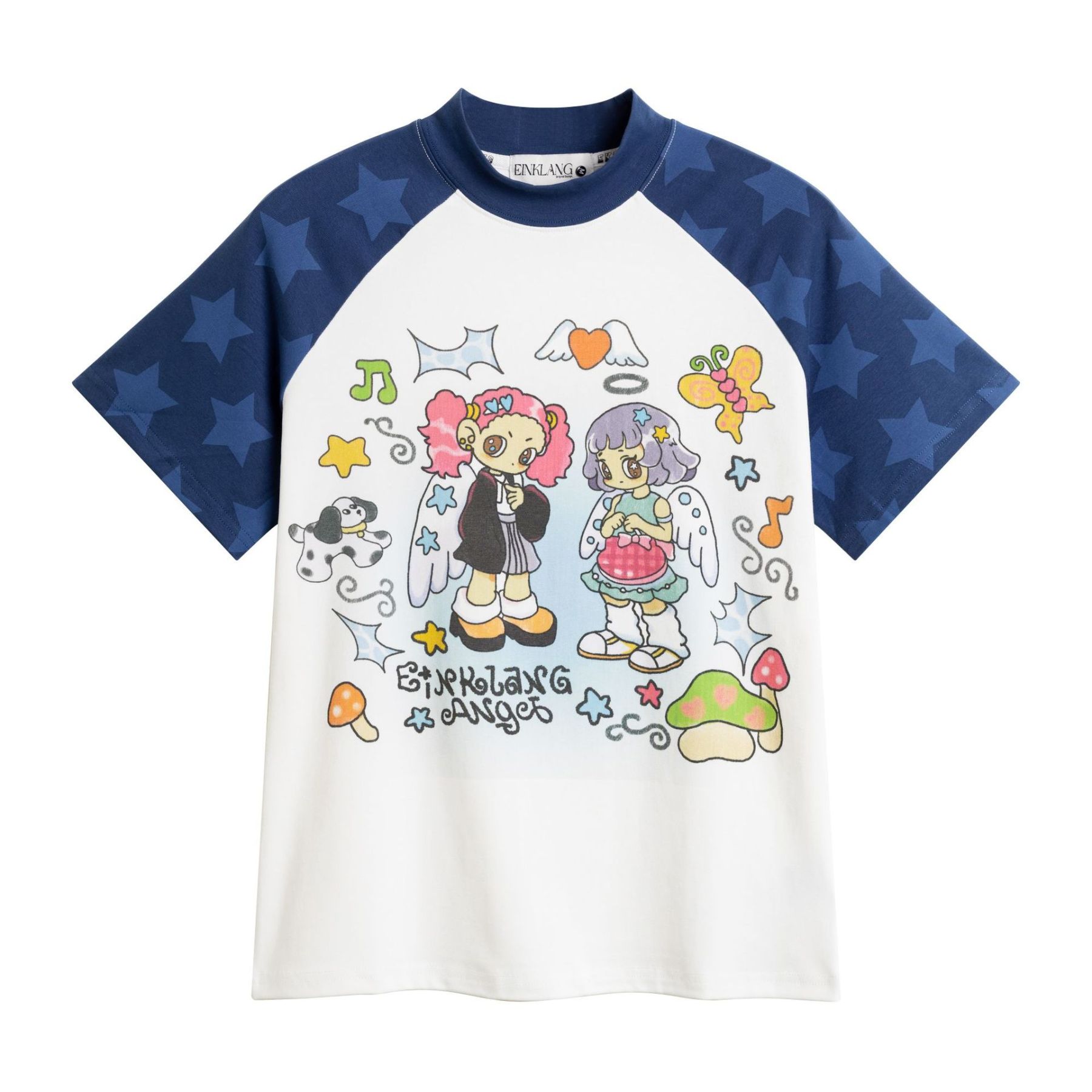 美式復古卡通少女星星插肩正肩短袖T恤女夏季百搭修身短t