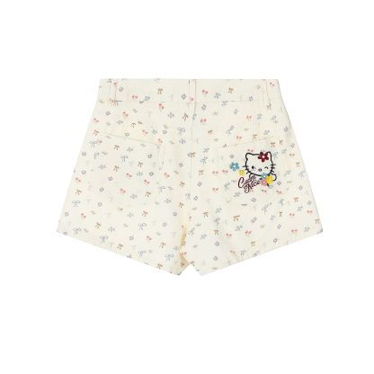 韓系碎花蝴蝶結Kitty刺繡牛仔短褲女夏薄款顯瘦熱褲