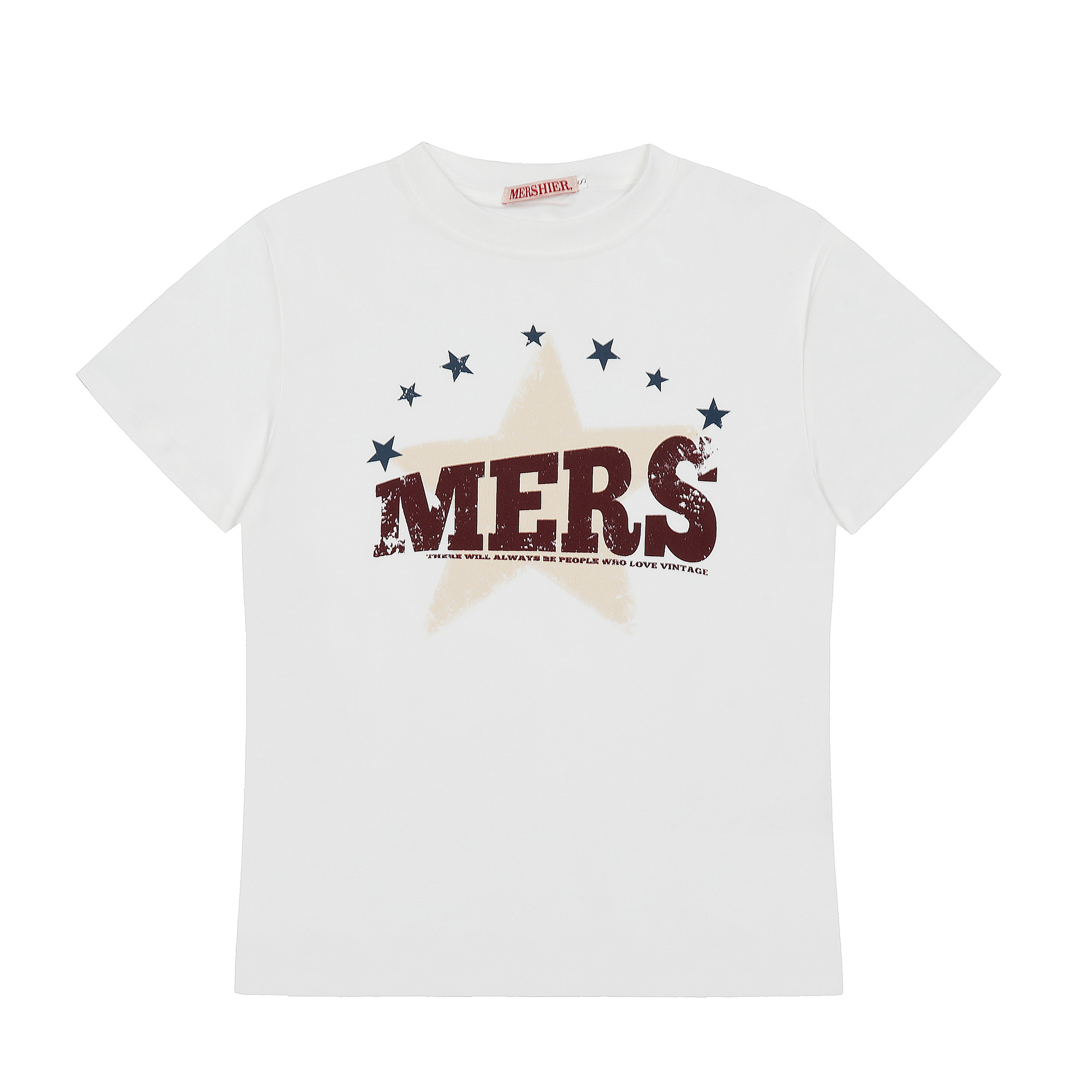 正肩T恤女美式復古星星印花夏季設計感短款寬鬆短袖上衣