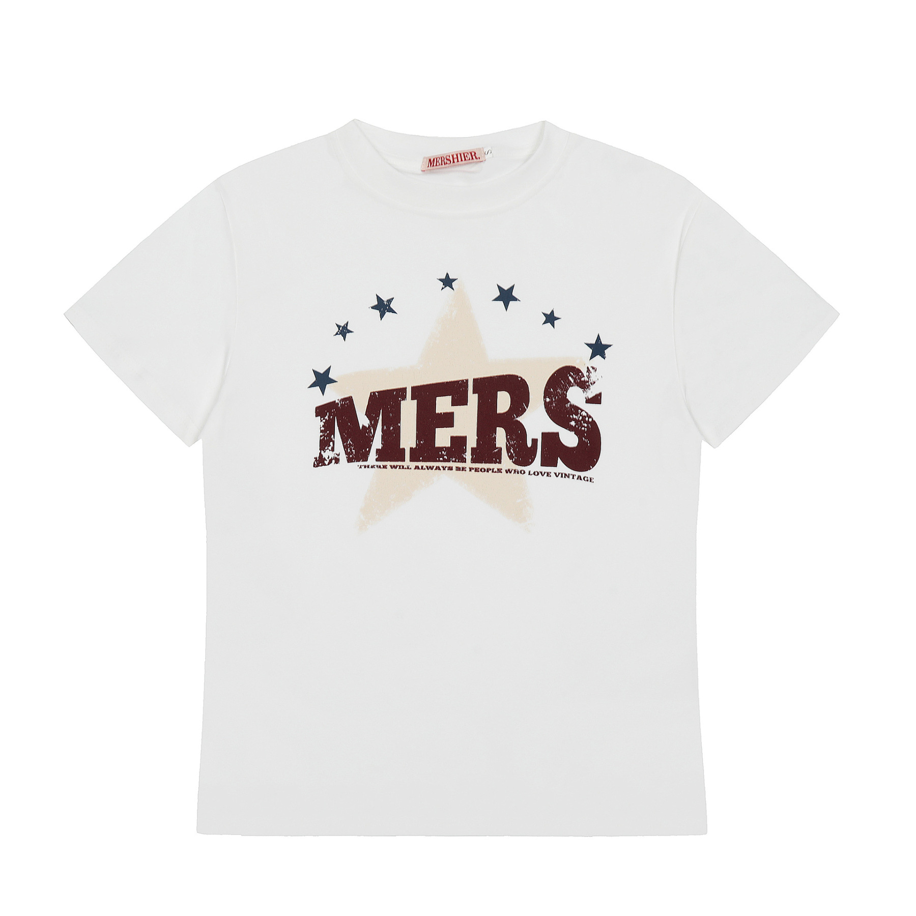 正肩T恤女美式復古星星印花夏季設計感短款寬鬆短袖上衣