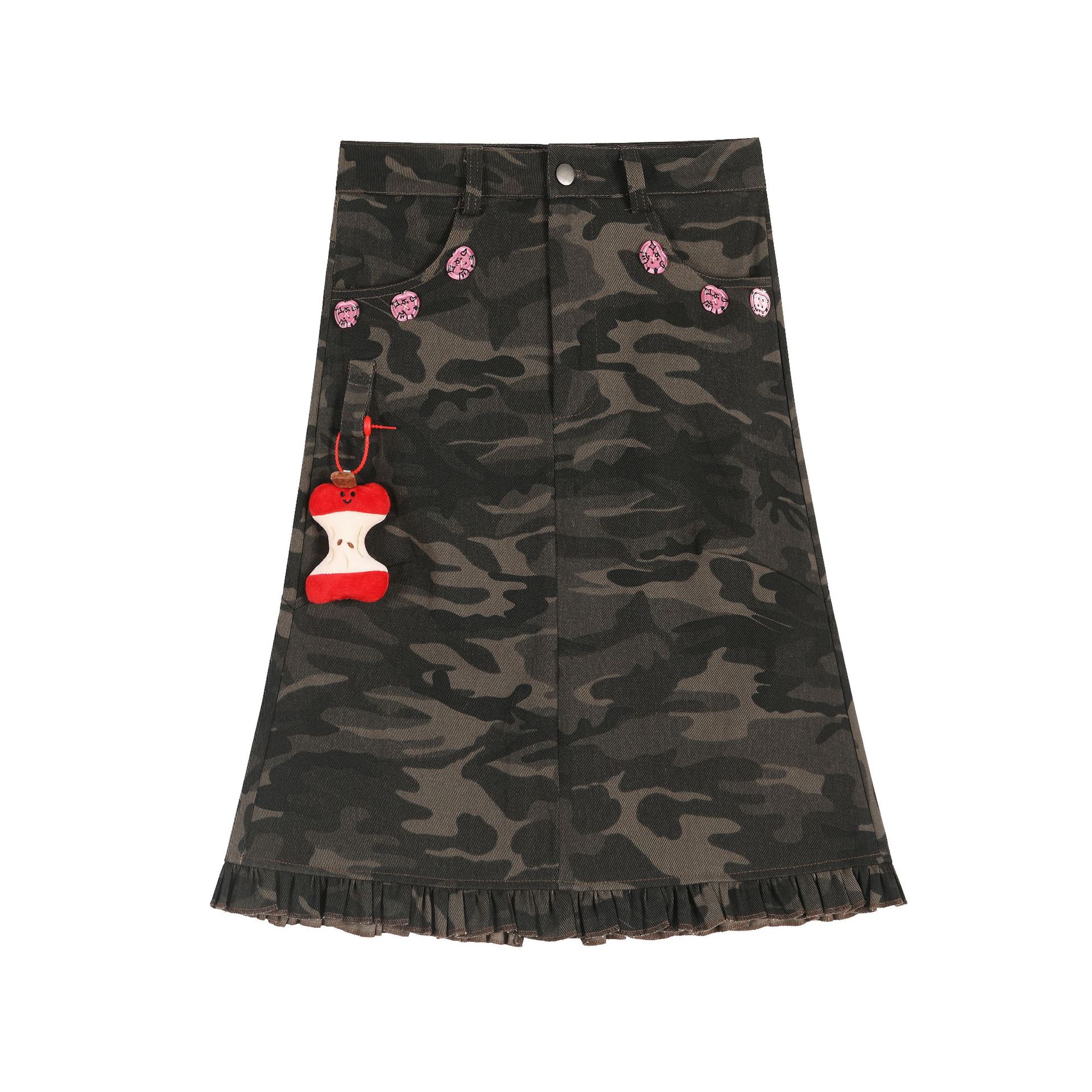 復古迷彩花邊半身裙女新款美式工裝裙辣妹街頭小眾半身裙