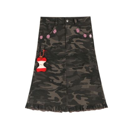 復古迷彩花邊半身裙女新款美式工裝裙辣妹街頭小眾半身裙