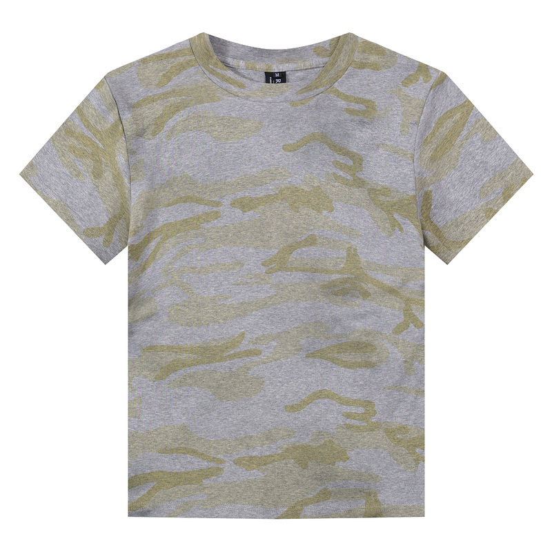 美式復古迷彩紮染短款正肩T恤女夏潮牌顯瘦辣妹短袖上衣