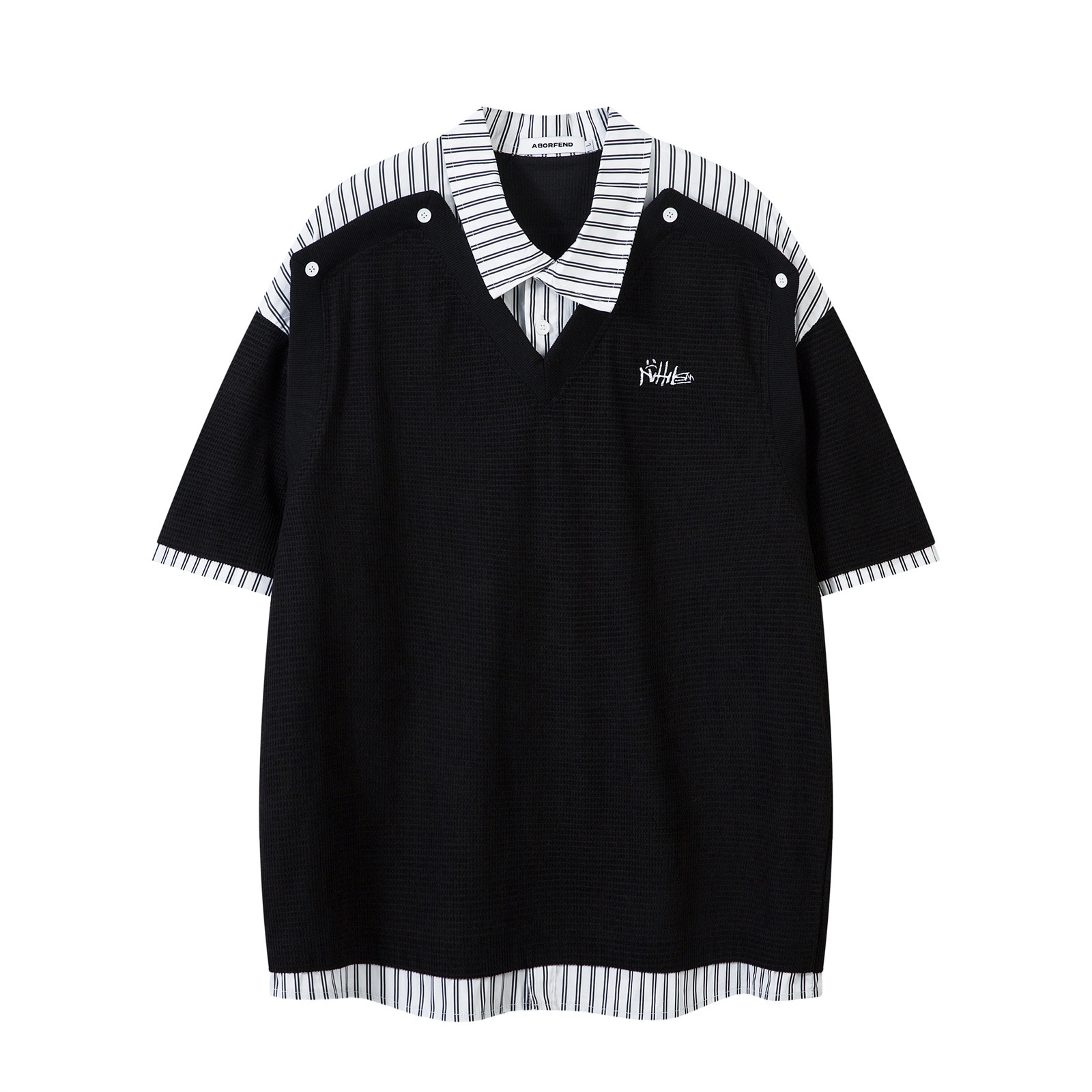 夏季新款美式復古假兩件高級感短袖T恤女學院風寬鬆上衣