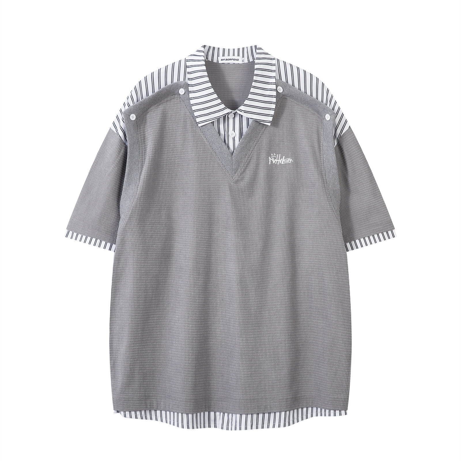 夏季新款美式復古假兩件高級感短袖T恤女學院風寬鬆上衣