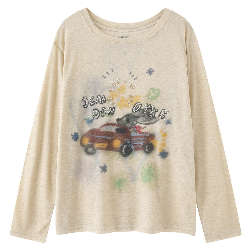 塗鴉印花薄款長袖T恤女新款慵懶微透夏季防曬休閒罩衫上衣