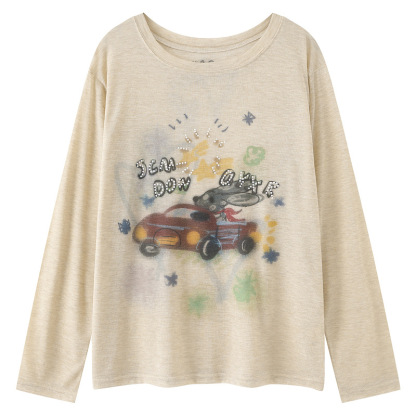 塗鴉印花薄款長袖T恤女新款慵懶微透夏季防曬休閒罩衫上衣