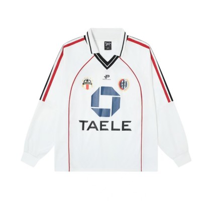 拼接撞色翻領印花長袖T恤女美式創意設計感寬鬆運動上衣秋