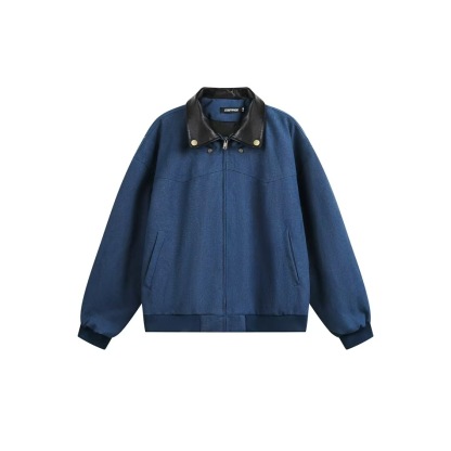 巴恩風外套女短款小個子美式復古pu拼皮工裝翻領夾克