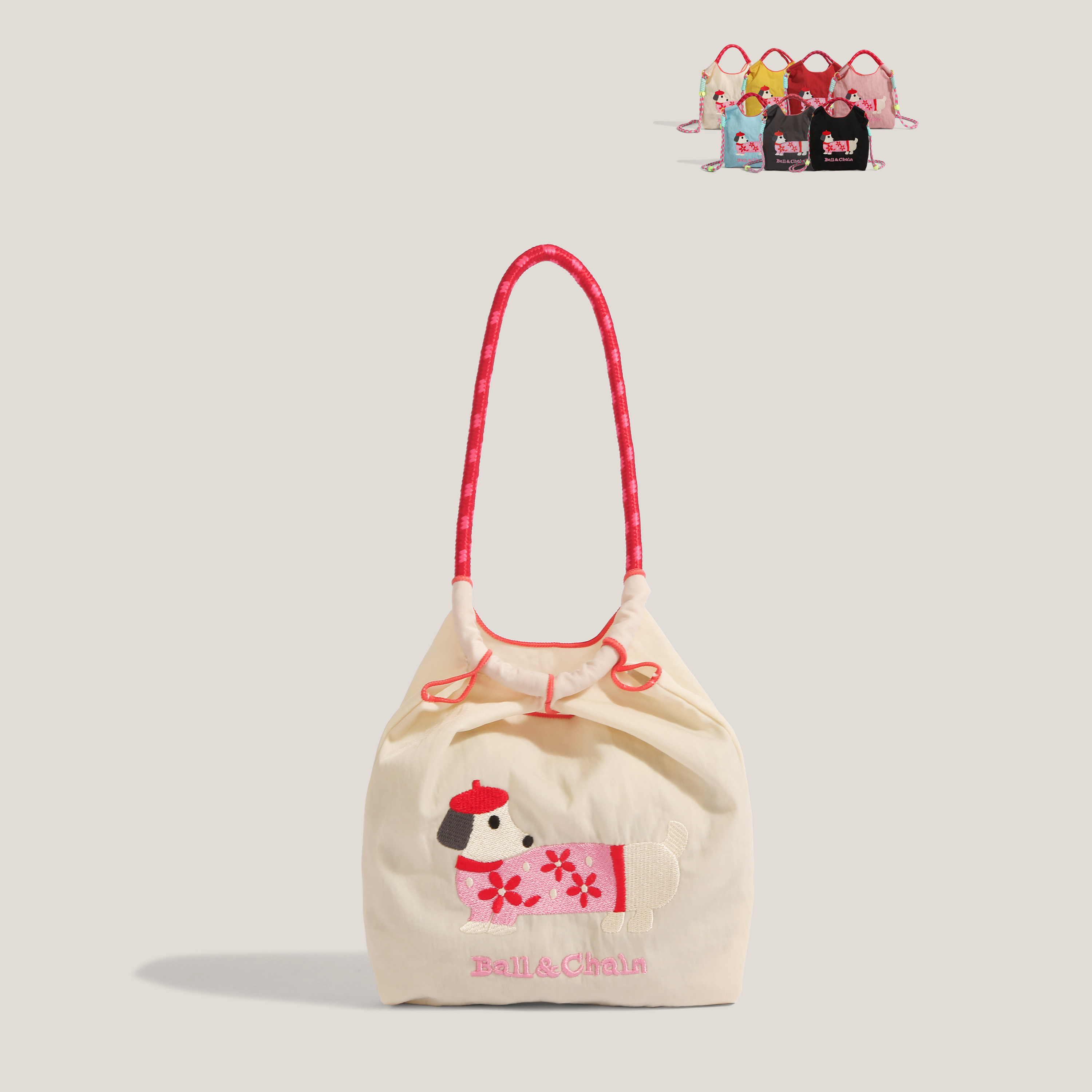 環保購物袋刺繡腊腸狗迷你手提包單肩斜挎包手機包