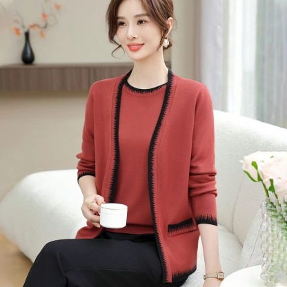 春秋新款媽媽裝打底衫中老年女士針織上衣兩件套女式小衫