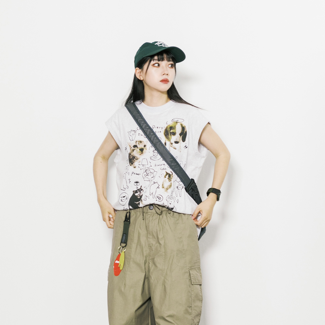 美式復古卡通印花短袖T恤女夏季寬鬆休閒百搭無袖上衣打底