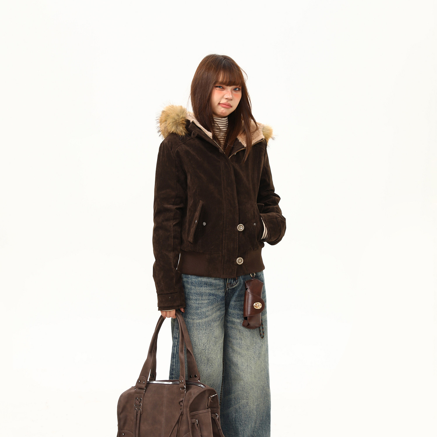 美式復古夾棉麂皮絨保暖棉服外套女冬季短款高級感夾克