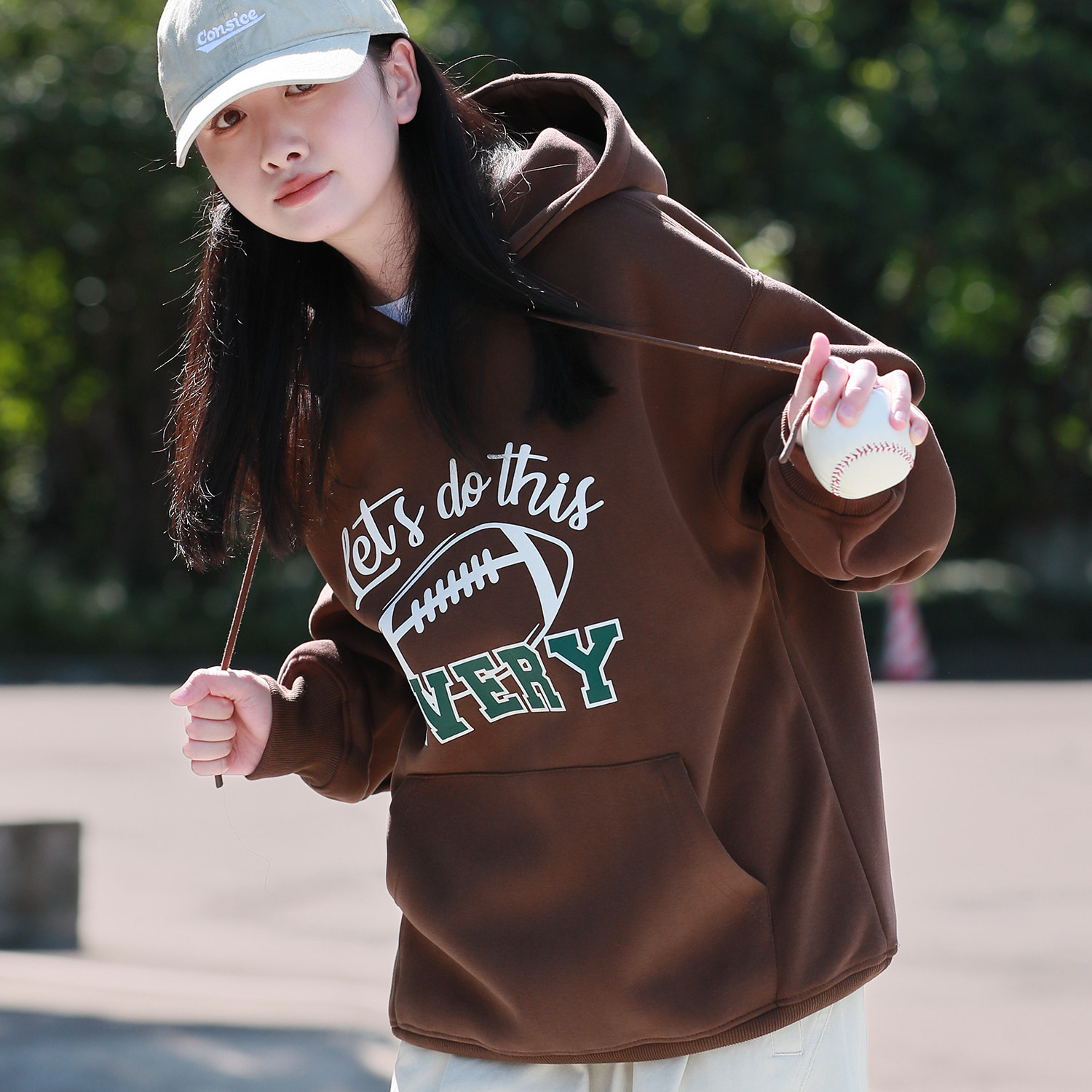 美式復古潮牌印花連帽衛衣女400克重磅加厚保暖春秋外套
