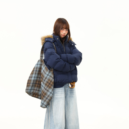 菲奧娜短款藏青色棉服外套女冬季新款加厚保暖棉衣棉襖