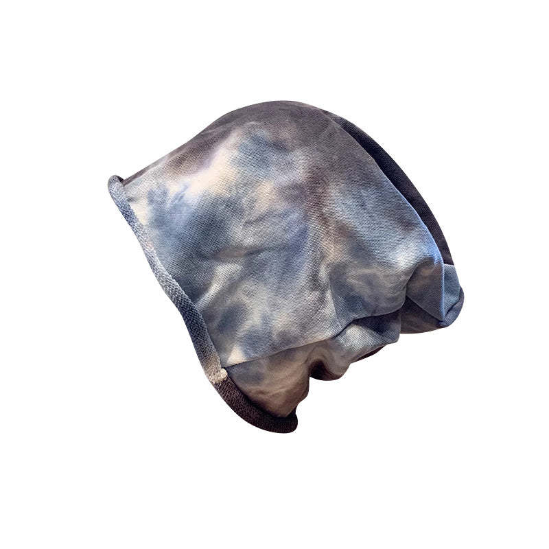 美式復古紮染堆堆帽子女卷邊顯臉小街頭休閒針織素顏包頭冷帽頭巾