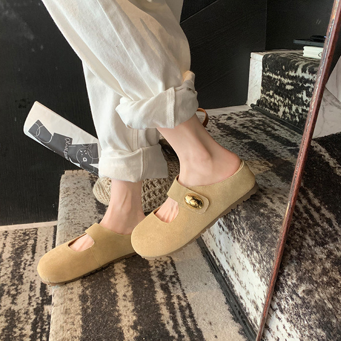 小金豆圓頭軟萌增高厚底瑪麗珍勃肯半拖鞋女夏季